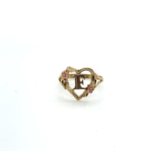 Load image into Gallery viewer, 10K Tri Gold Heart and Flower Initial Ring .