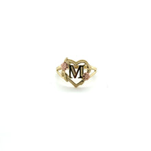 Load image into Gallery viewer, 10K Tri Gold Heart and Flower Initial Ring .