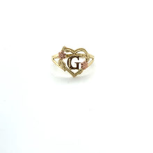Load image into Gallery viewer, 10K Tri Gold Heart and Flower Initial Ring .