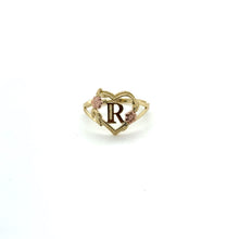 Load image into Gallery viewer, 10K Tri Gold Heart and Flower Initial Ring .
