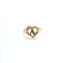 Load image into Gallery viewer, 10K Tri Gold Heart and Flower Initial Ring .
