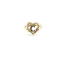 Load image into Gallery viewer, 10K Tri Gold Heart and Flower Initial Ring .