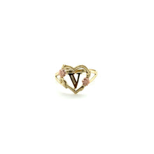 Load image into Gallery viewer, 10K Tri Gold Heart and Flower Initial Ring .
