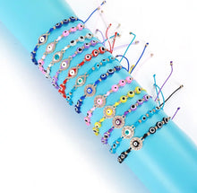 Load image into Gallery viewer, 12 pieces of multicolor adjustable round evil eye bracelets