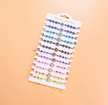 Load image into Gallery viewer, 12 pieces of multicolor adjustable round evil eye bracelets